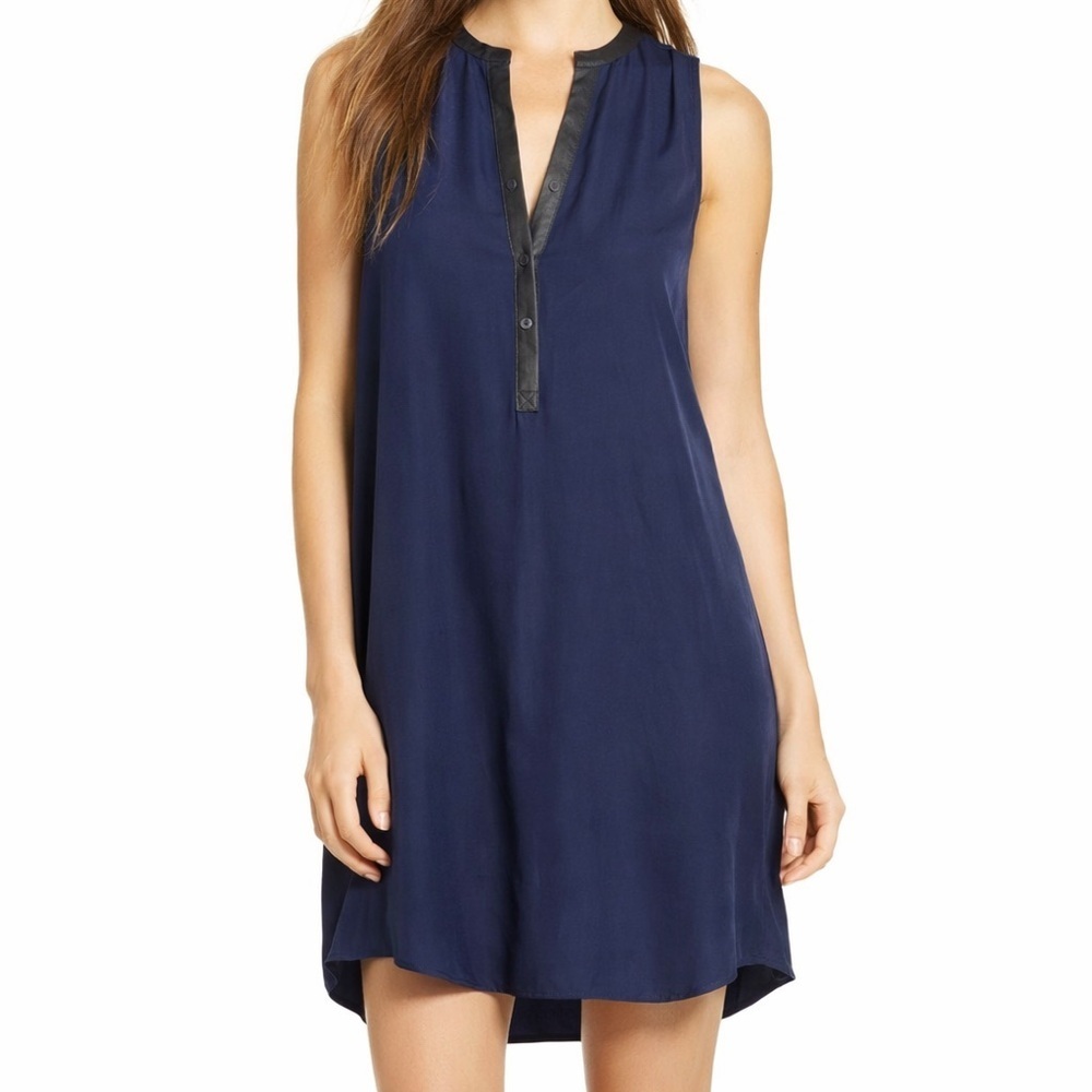 Alice + Olivia Shift Dress Size Small Silk Blend Lamb Leather Neckline